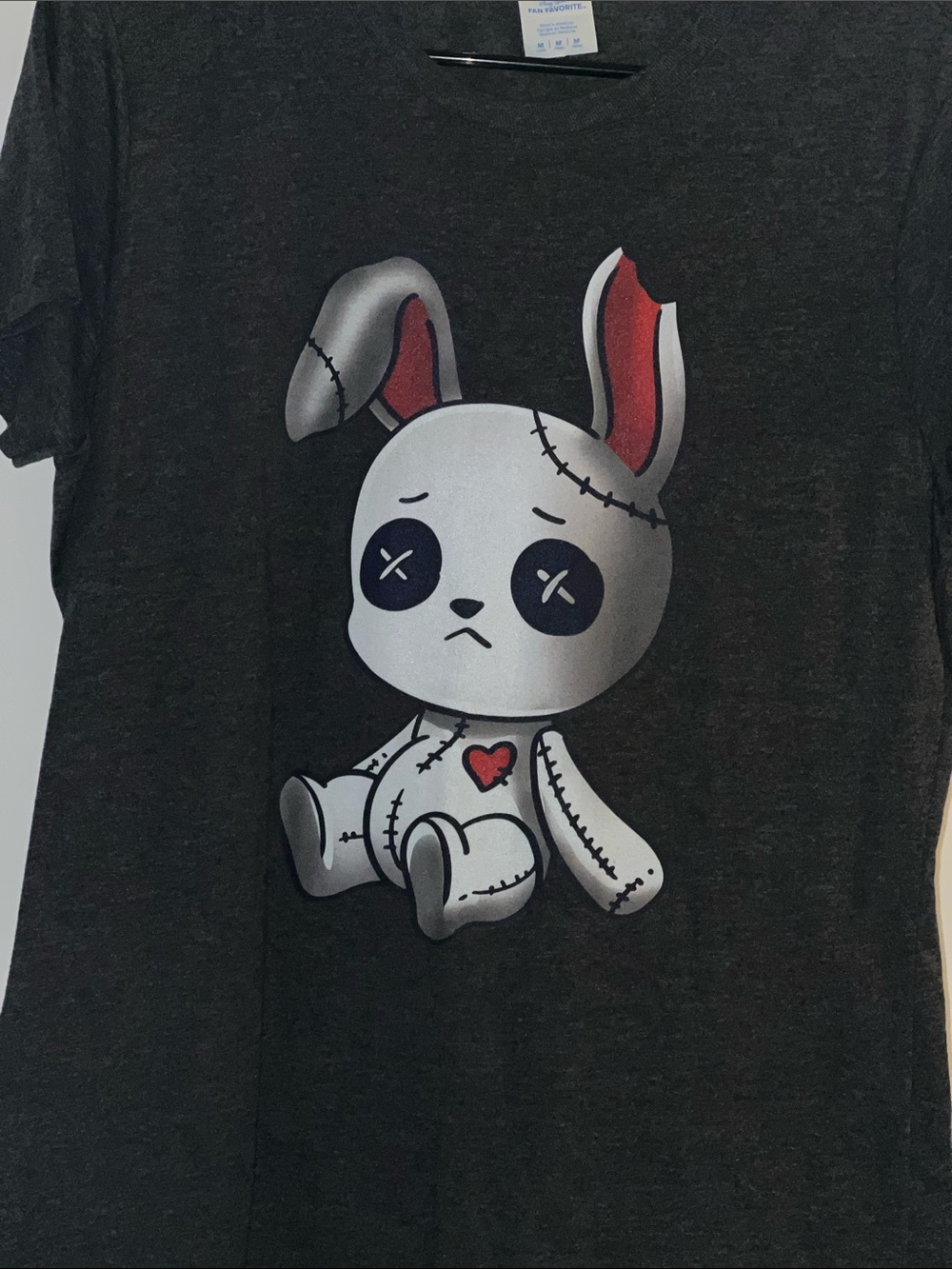 Girls Dark Charcoal Graphic Bunny Tee with Red Accent